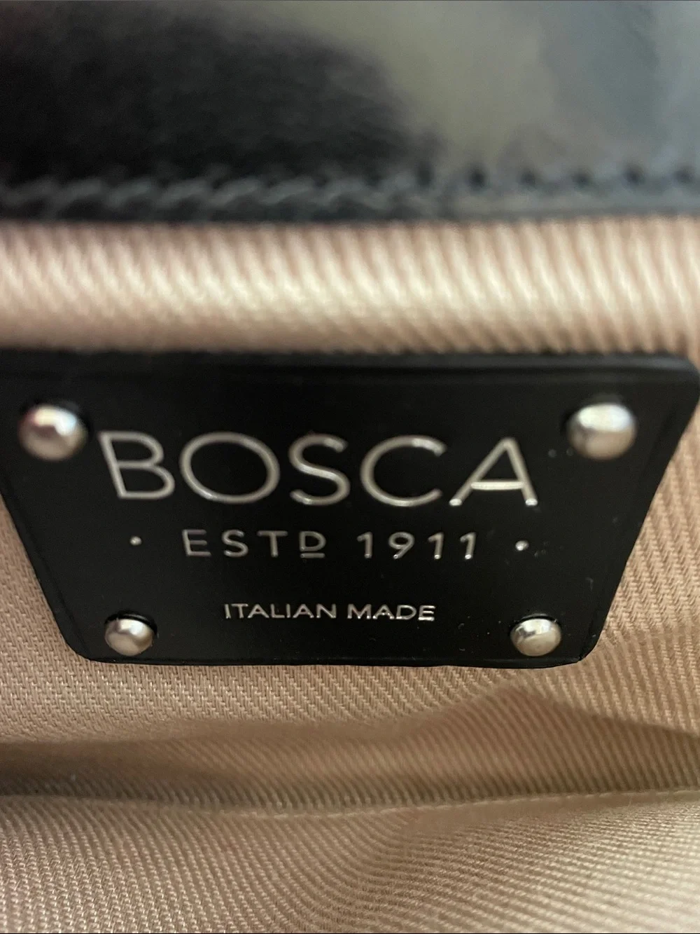BOSCA Black Leather Italian Clutch with Silver Tone Logo Vintage